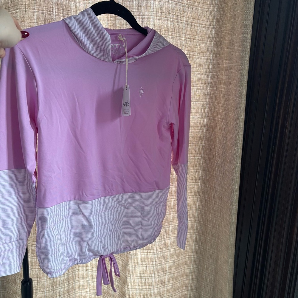 Pink and White Hooded Athleisure Top Size Kids L or Women’s S/M